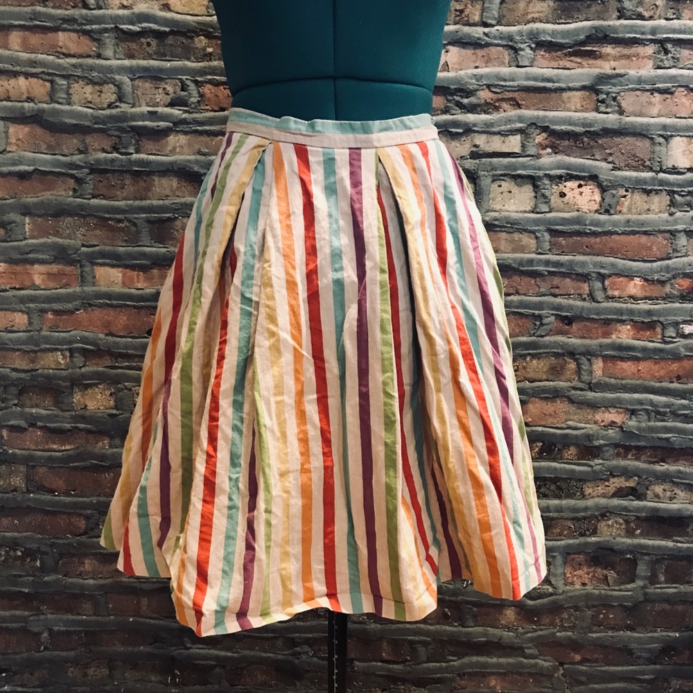 VINTAGE Retro Striped Rainbow Skirt M